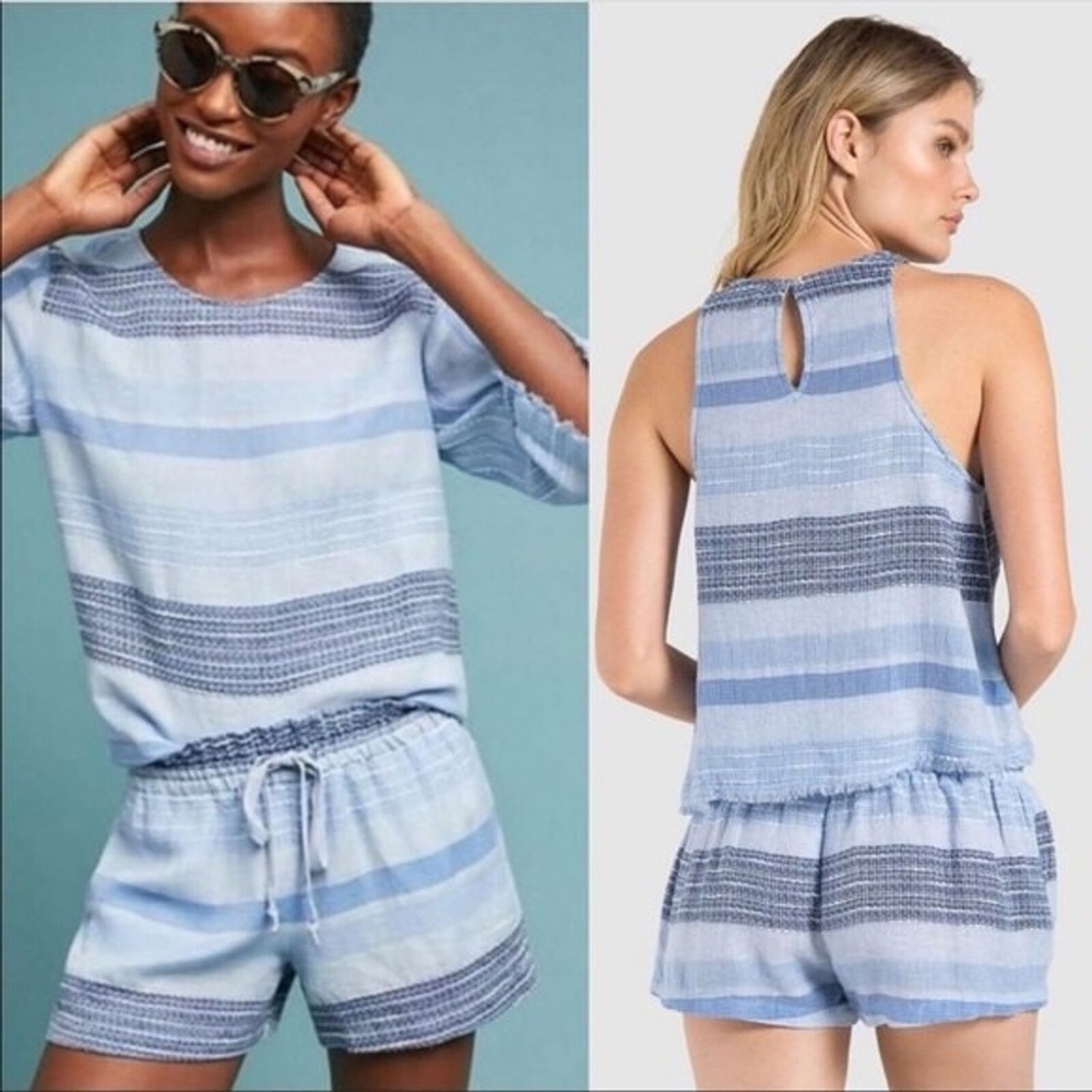 Bella Dahl Striped Drawstring Woven Shorts In Shades Of Blue